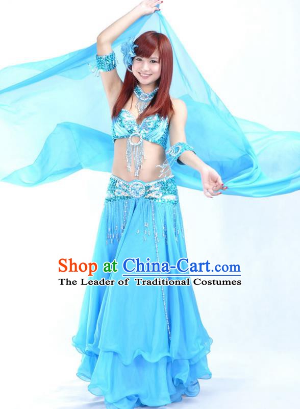 Indian Bollywood Belly Dance Blue Dress Clothing Asian India Oriental Dance Costume for Women