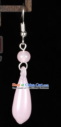 Chinese Handmade Classical Accessories Ancient Palace Lady Pink Jade Earrings for Women