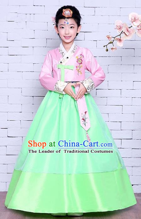 Asian Korean Dance Costumes Traditional Korean Children Hanbok Clothing Pink Blouse and Green Dress for Kids