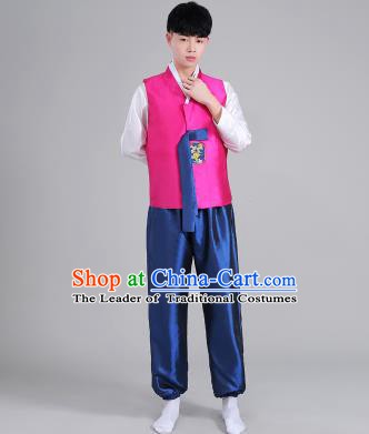 Asian Korean Palace Costumes Traditional Korean Bridegroom Rosy Hanbok Clothing for Men