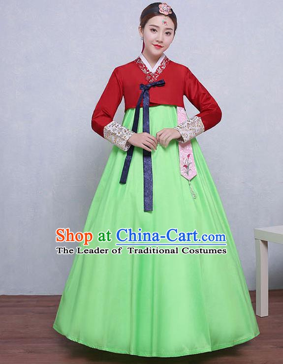 Asian Korean Dance Costumes Traditional Korean Hanbok Clothing Red Blouse and Green Dress for Women