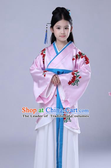 Traditional Chinese Han Dynasty Palace Lady Embroidered Costume, China Ancient Princess Dress for Kids