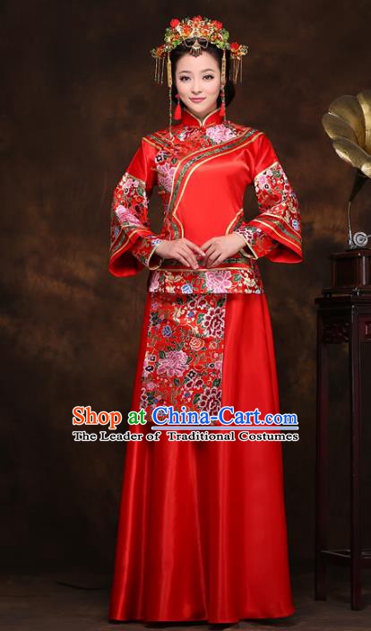 Traditional Chinese Wedding Costume Xiuhe Suits, China Ancient Bride Embroidered Clothing