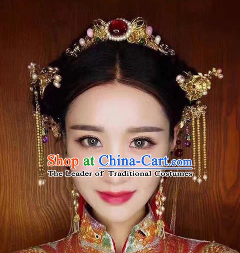 Chinese Handmade Classical Hair Accessories Ancient Palace Hairpins Phoenix Coronet Complete Set for Women