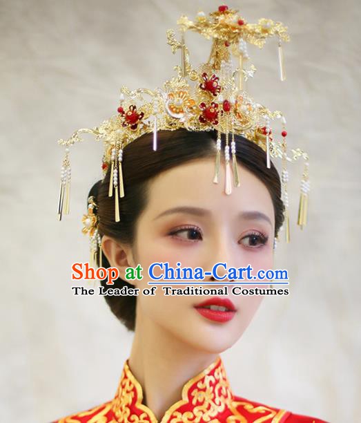 Chinese Handmade Classical Hair Accessories Ancient Palace Phoenix Coronet Hairpins for Women