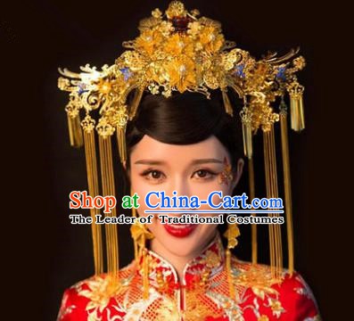 Chinese Handmade Classical Hair Accessories Ancient Queen Phoenix Coronet Hairpins Complete Set for Women