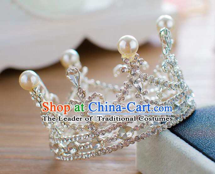 Handmade Classical Hair Accessories Baroque Pearl Crystal Round Royal Crown Princess Hair Clasp for Women