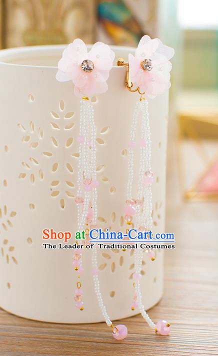 Handmade Classical Wedding Accessories Bride Pink Beads Tassel Earrings for Women