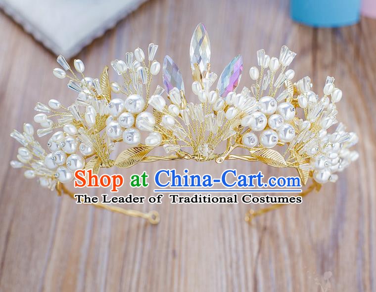 Handmade Classical Hair Accessories Bride Baroque Pearls Crystal Royal Crown for Women