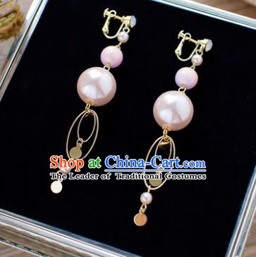 Handmade Classical Wedding Accessories Bride Pink Pearls Tassel Earrings for Women
