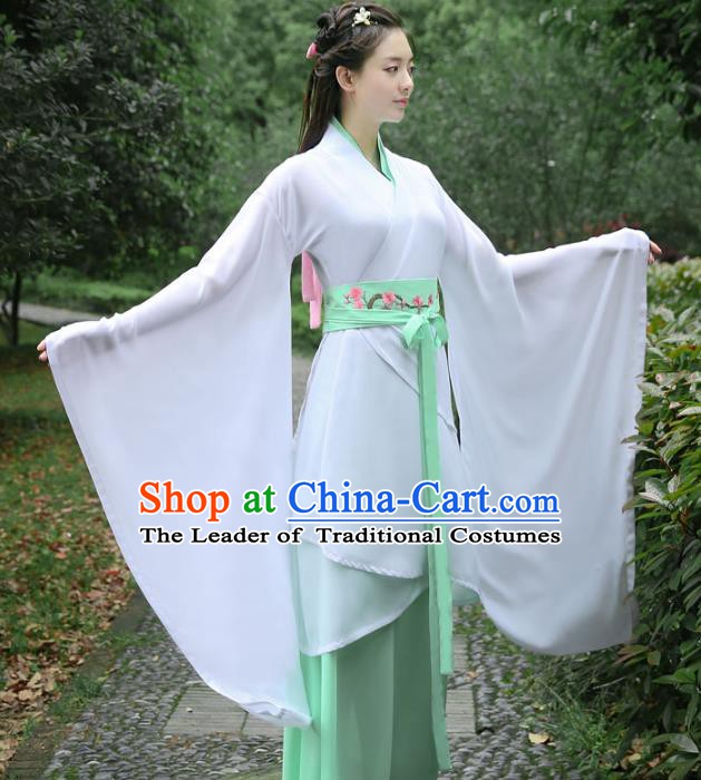 Traditional Chinese Ancient Princess Costume Han Dynasty Palace Lady Embroidered White Curving-front Robe for Women
