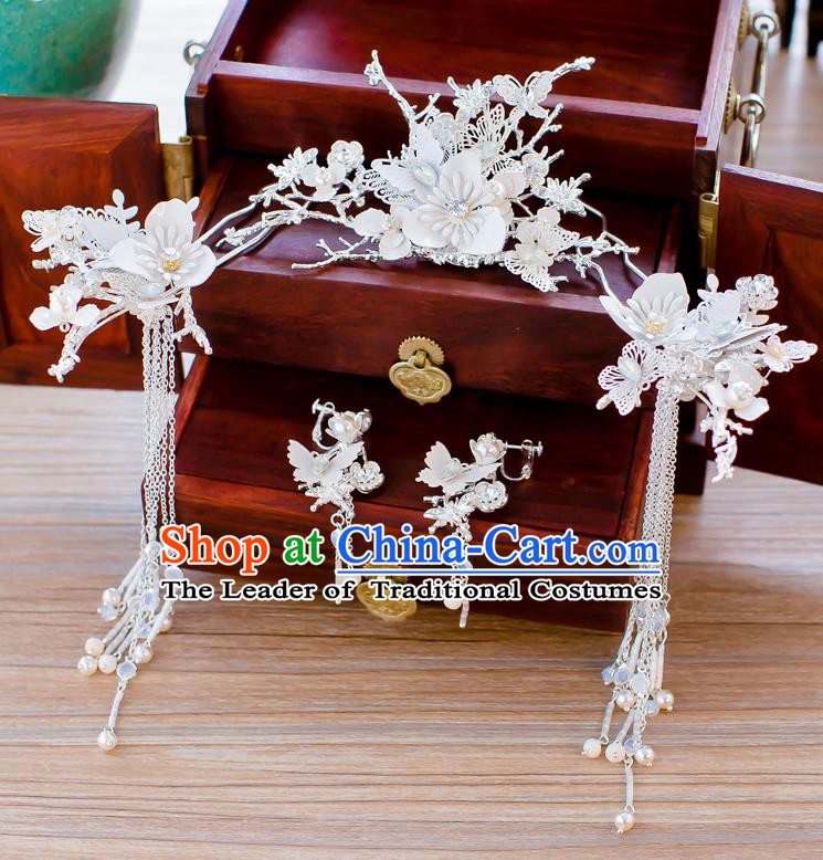 Chinese Handmade Classical Hair Accessories Ancient White Tassel Hairpins for Women