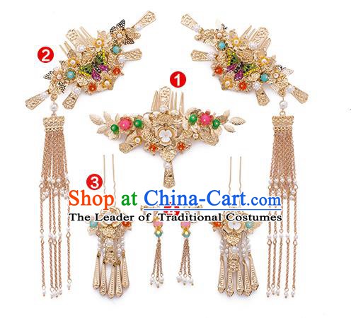 Chinese Handmade Classical Hair Accessories Ancient Bride Hair Combs Tassel Hairpins for Women