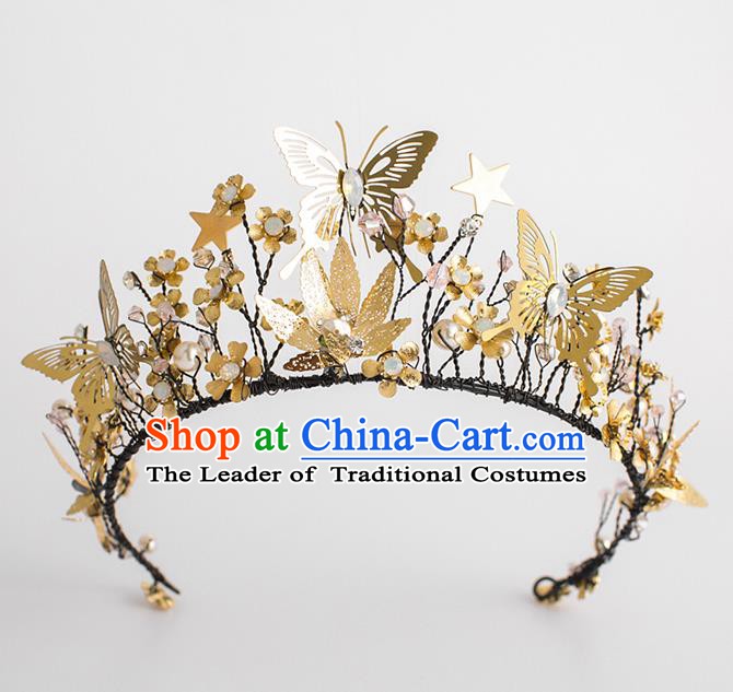 Handmade Classical Hair Accessories Baroque Bride Golden Butterfly Royal Crown Headwear for Women