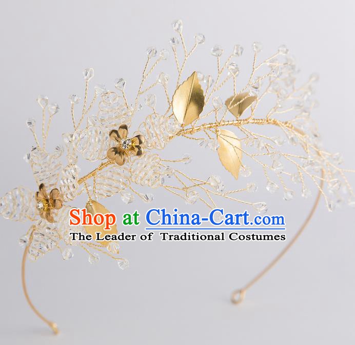 Handmade Classical Wedding Hair Accessories Bride Golden Leaf Hair Clasp Headwear for Women