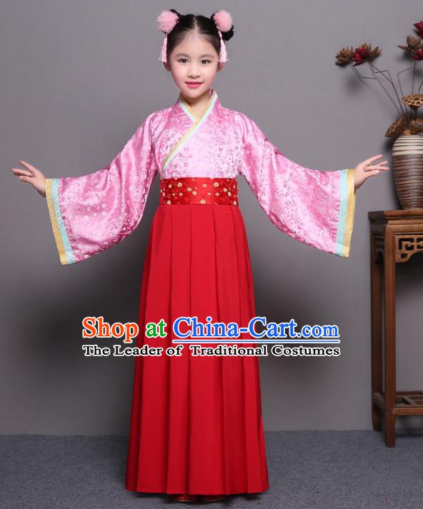 Traditional China Qin Dynasty Young Lady Costume, Chinese Ancient Princess Hanfu Clothing for Kids