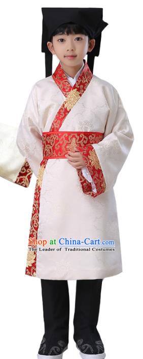 Traditional China Han Dynasty Scholar Costume, Chinese Ancient Hanfu Clothing for Kids