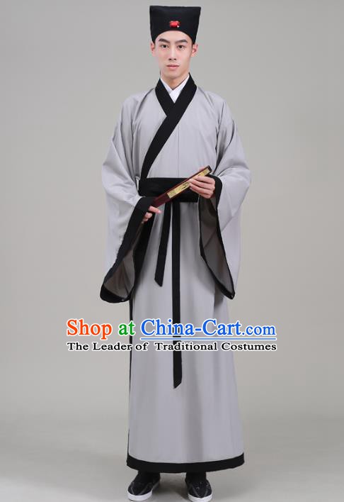 Traditional China Han Dynasty Scholar Costume, Chinese Ancient Chancellor Hanfu Robe Clothing for Men