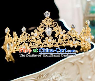 Handmade Classical Hair Accessories Baroque Bride Pearls Golden Royal Crown Headwear for Women