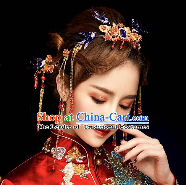 Chinese Handmade Classical Hair Accessories Wedding Phoenix Coronet Hairpins Complete Set