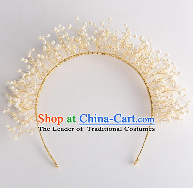 Handmade Classical Wedding Hair Accessories Bride Golden Pearls Hair Clasp Headwear for Women