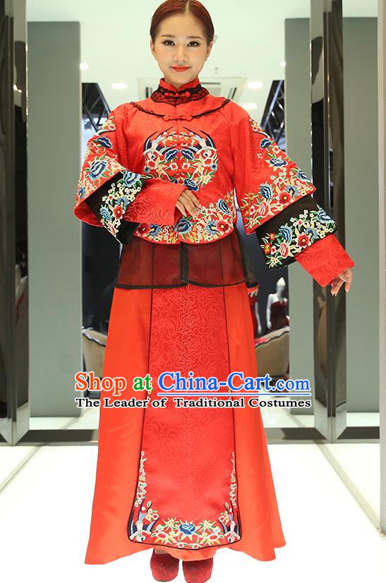 Traditional Ancient Chinese Wedding Costume, China Style Xiuhe Suits Bride Toast Cheongsam Embroidered Clothing for Women