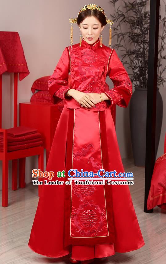 Traditional Chinese Wedding Costume Ancient Bride Bottom Drawer Embroidered Xiuhe Suits for Women