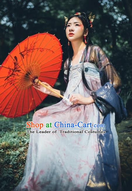 China Ancient Tang Dynasty Palace Lady Embroidered Costume, Traditional Chinese Princess Dress Clothing for Women