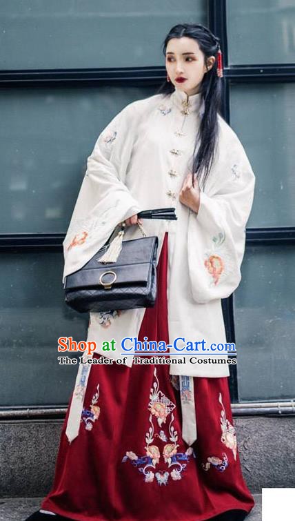 China Ancient Ming Dynasty Palace Lady Costume Embroidered Long Cape and Skirt for Women