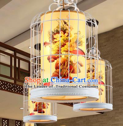 Traditional Chinese Painted Hanging Palace Lanterns Handmade Birdcage Lantern Ancient Ceiling Lamp