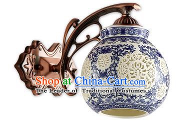 Traditional Chinese Palace Lanterns Handmade Blue Porcelain Wall Lantern Ancient Lamp