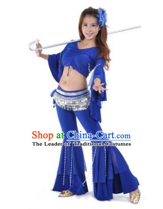 Indian National Belly Dance Mandarin Sleeve Clothing India Oriental Dance Royalblue Costume for Women