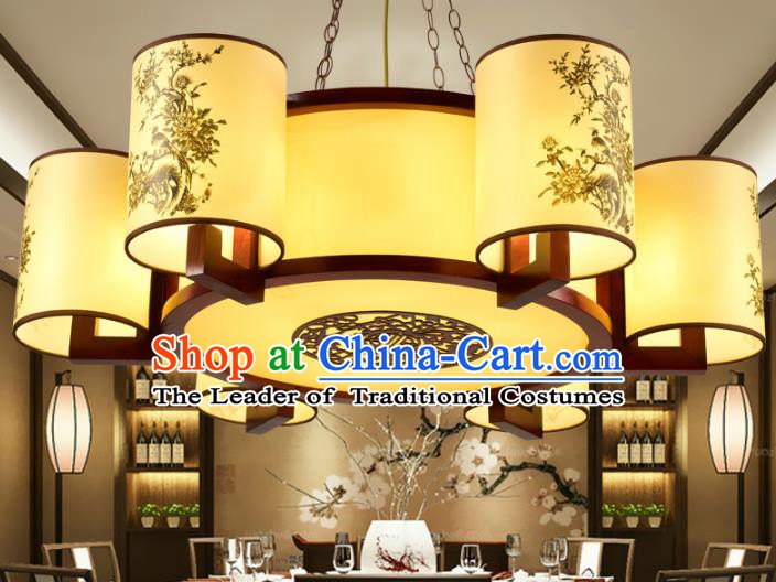 Traditional Chinese Painted Hanging Palace Lanterns Handmade Six-Lights Lantern Ancient Ceiling Lamp