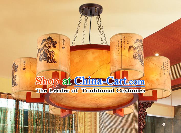 Traditional Chinese Ceiling Palace Lanterns Handmade Six-Lights Lantern Ancient Hanging Lamp