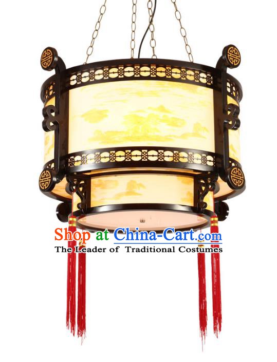 Traditional Chinese Ceiling Palace Lanterns Handmade Wood Painted Hanging Lantern Ancient Lamp