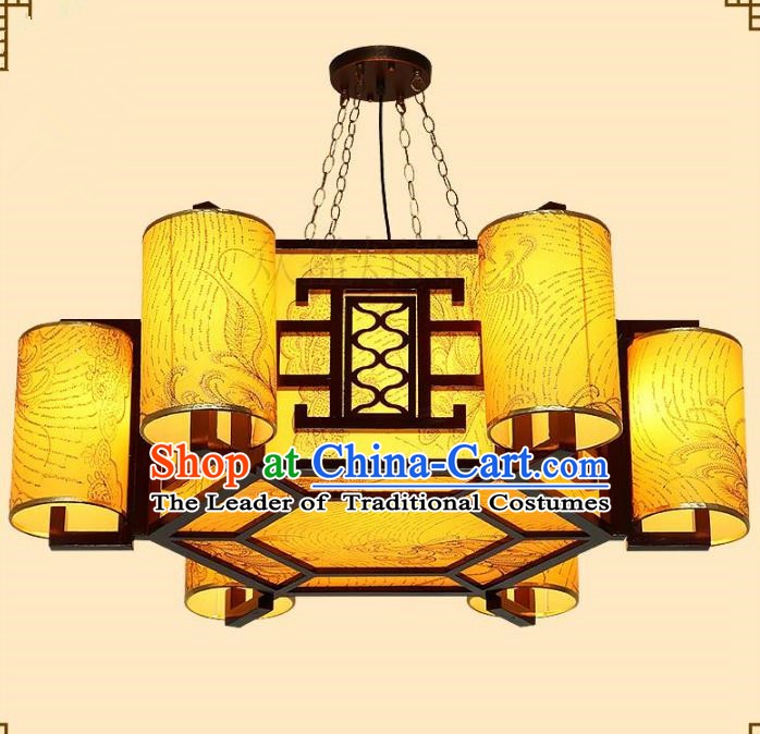 Traditional Chinese Golden Ceiling Palace Lanterns Handmade Wood Hanging Lantern Ancient Lamp