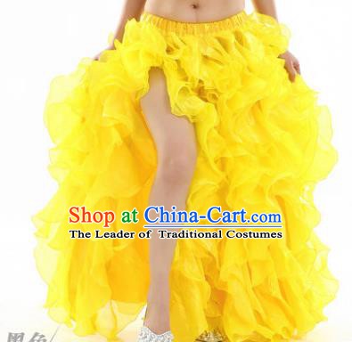 Traditional Indian National Belly Dance Yellow Bubble Split Skirt India Bollywood Oriental Dance Costume for Women