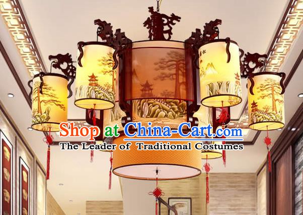Traditional Chinese Painting Ceiling Palace Lanterns Handmade Six-pieces Lantern Ancient Lamp