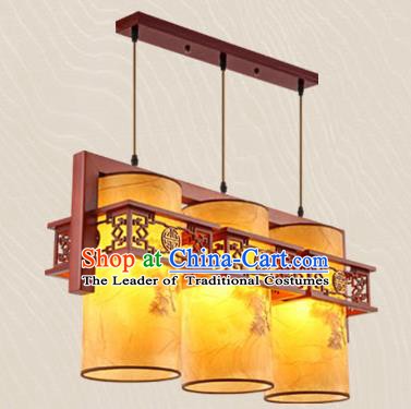 Traditional Chinese Wood Carving Ceiling Lanterns Handmade Three-Lights Hanging Lantern Ancient Lamp