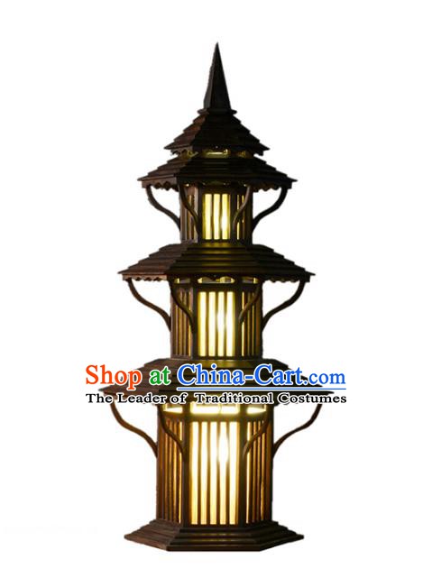 Handmade Thailand Pagoda Lantern Asian Wood Lanterns Floor Lantern Traditional Lamp