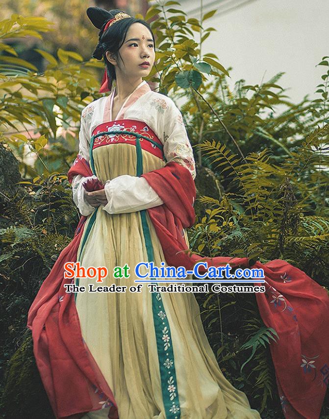 China Ancient Tang Dynasty Princess Costume Palace Lady Embroidered Dress for Women