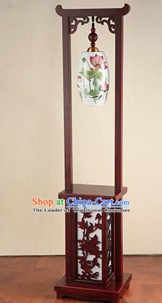 China Handmade Lanterns Painting Lotus Ceramics Floor Lantern Ancient Wood Lanterns Traditional Lamp