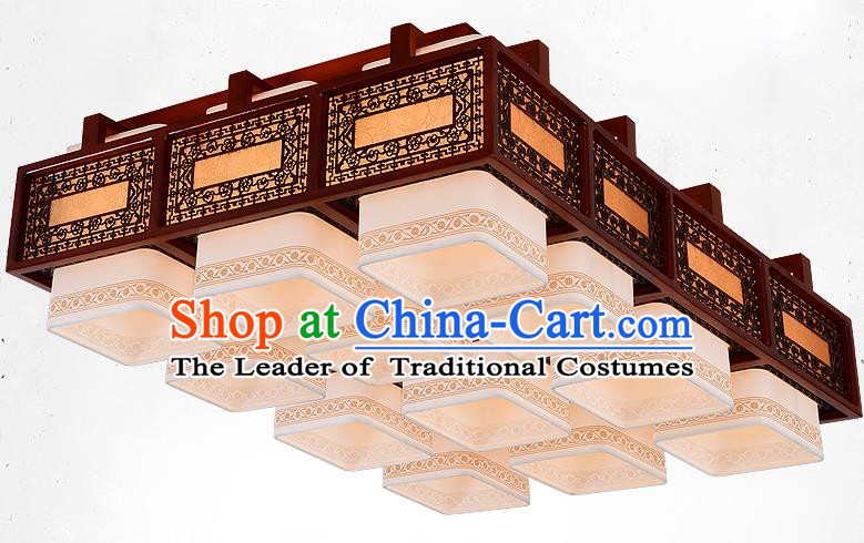 Traditional Chinese Handmade Twelve-Lights Lantern Wood Carving Hanging Lantern Ancient Palace Ceiling Lanterns