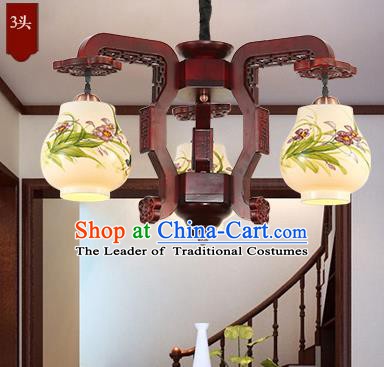 Traditional Chinese Handmade Painting Orchid Lantern Three-Lights Palace Lantern Ancient Ceiling Lanterns