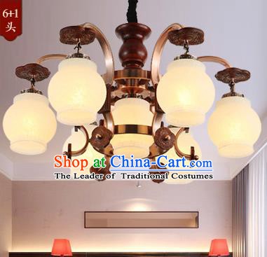 Traditional Chinese Handmade Wood Lantern Seven-Lights Palace Lantern Ancient Ceiling Lanterns