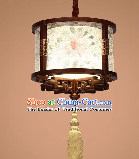 Traditional Chinese Handmade Palace Lantern Painting Peony Wood Hanging Lanterns Ancient Lamp