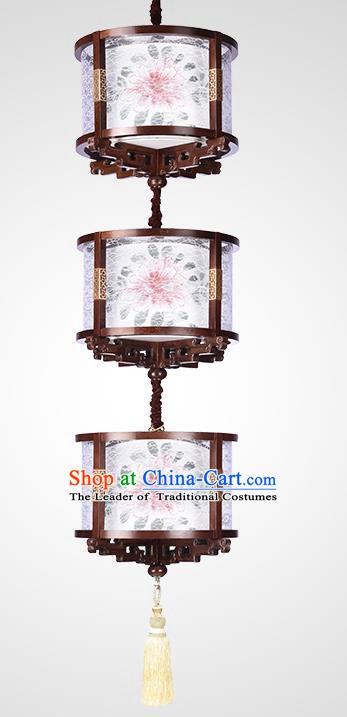 Traditional Chinese Handmade Palace Three-Lights Lantern Hanging Painted Lanterns Ancient Lamp