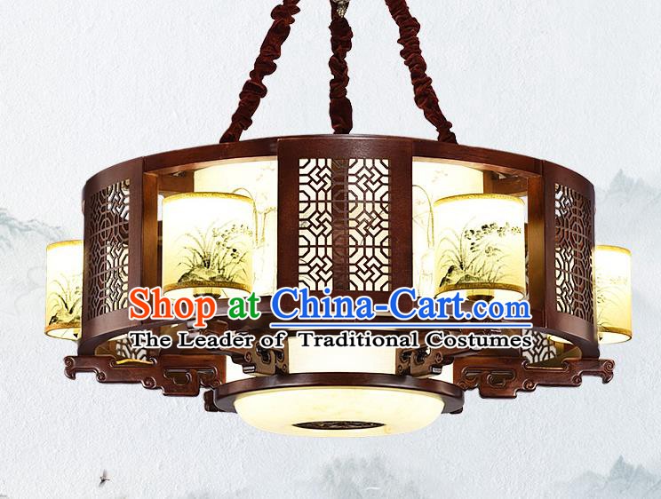 Traditional Chinese Wood Palace Lantern Handmade Painting Orchid Ceiling Lanterns Ancient Lamp