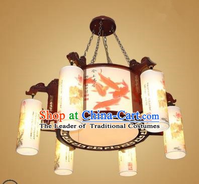 Traditional Chinese Hanging Palace Lantern Handmade Painting Fishes Ceiling Lanterns Ancient Lamp