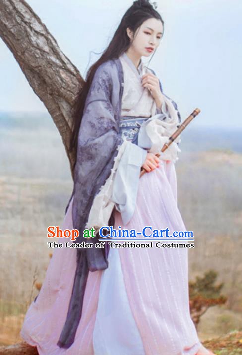 Ancient Chinese Jin Dynasty Palace Lady Hanfu Costume Embroidered Dress for Women